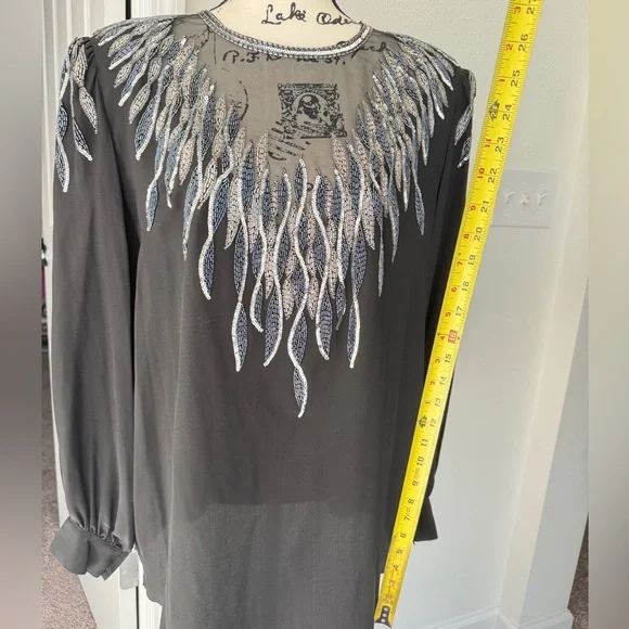 Vtg 90’s Argenti Blouse Mesh 100%Silk Beaded Black Embellished Sz 3XL Whimsigoth - Picture 9 of 16